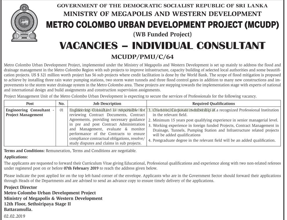 Engineering Consultant - Ministry of Megapolis & Western Development